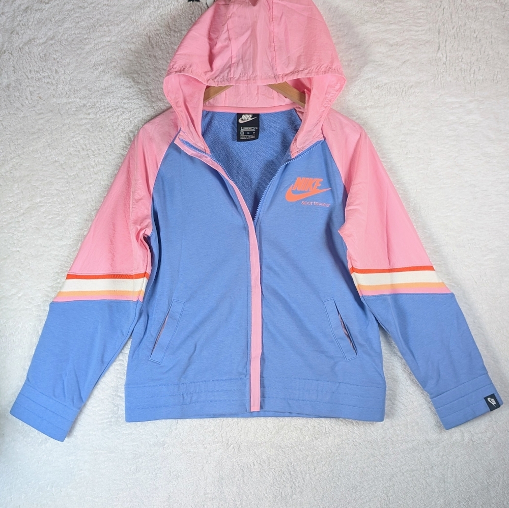 442-Nike(FitS/M)Pink and Blue Hooded Small Dots Stain)Probably Removable. As Is